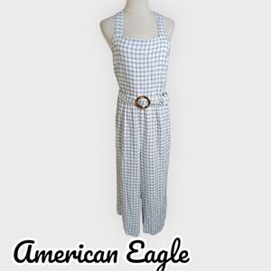 American Eagle Black and White Belted Jumpsuit